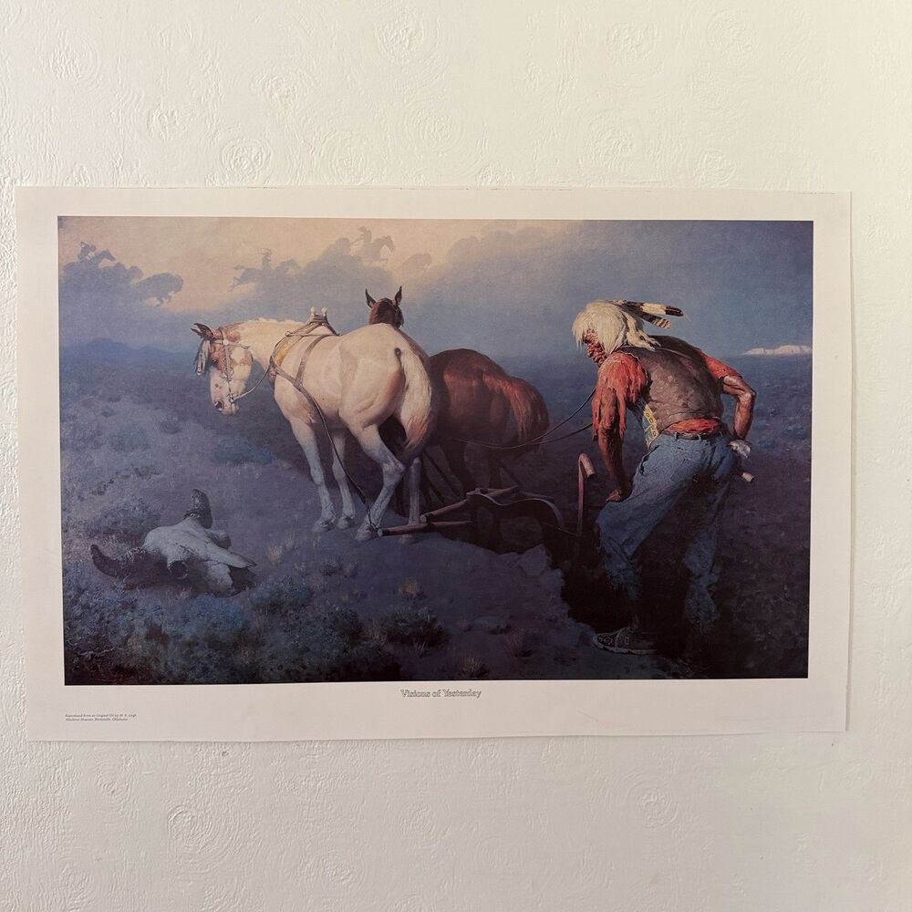 Visions of Yesterday Litho Print William Leigh Painting Native American 23x35.5”